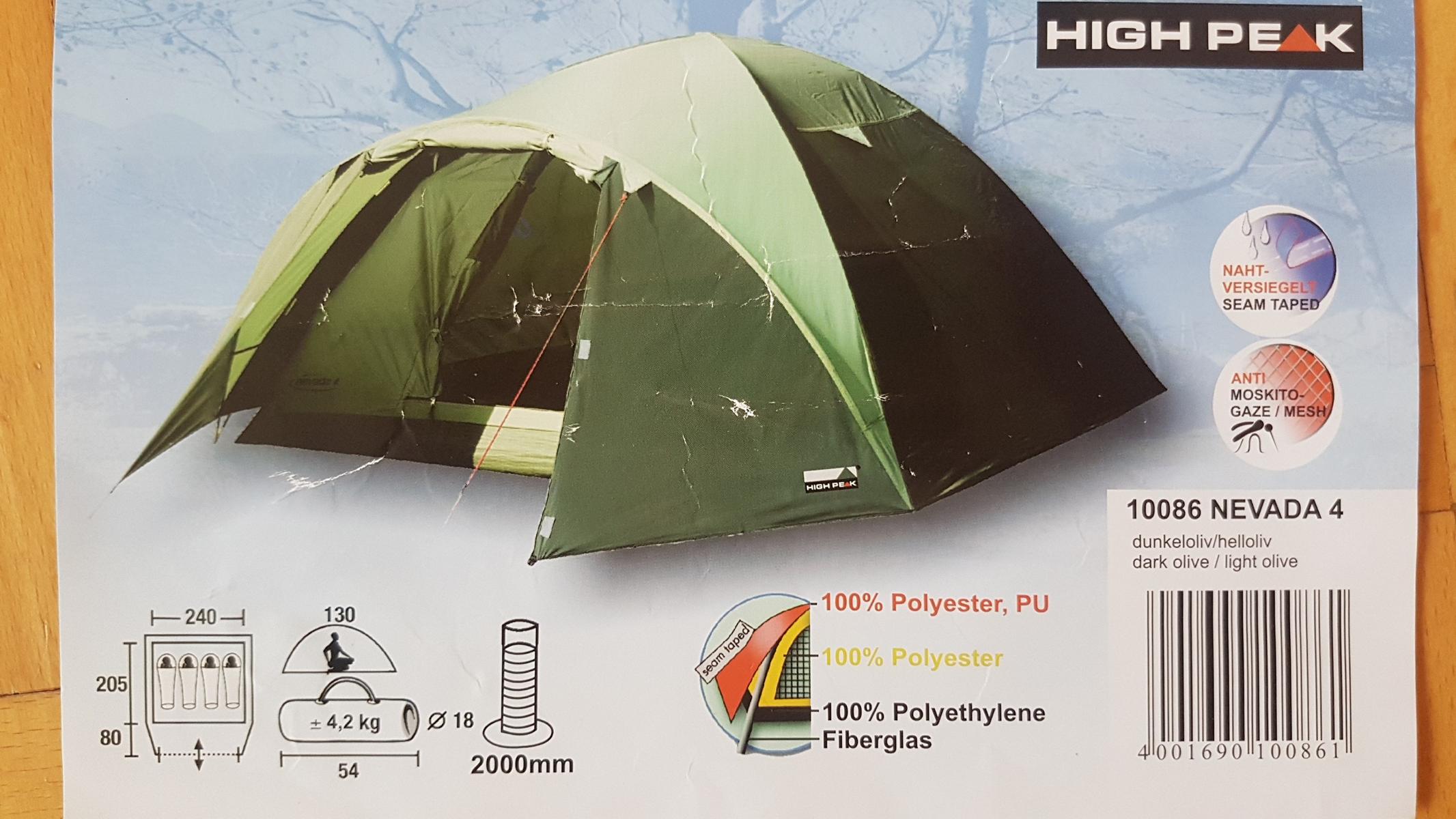Information on the packaging of our Nevada 4 tent